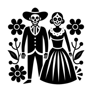 catrina and catrin couple posing elegantly vector art