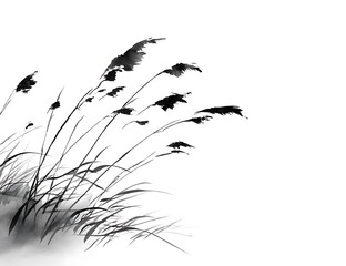 Elegant Black Ink Grass Illustration on White Background in Minimalist Style