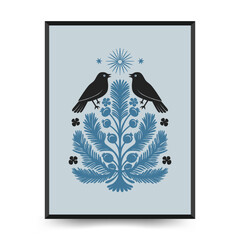Merry Christmas and Happy New Year linocut poster template. Modern trendy Matisse minimal style. Hand drawn design for wallpaper, wall decor, print, postcard, cover, template, banner.