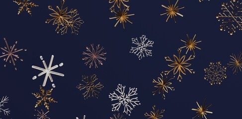 A beautiful pattern of snowflakes in gold, silver, and copper tones, perfect for winter and Christmas themes. Ideal for design and festive proje