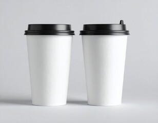 Blank coffee cups mockup with black lids.