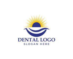 This dental logo features a sun and waves design, symbolizing a bright and healthy smile it conveys a sense of warmth, positivity, and a connection to nature isolated on white background