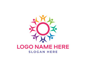 This logo features a circle of people holding hands, symbolizing unity, community, and collaboration it conveys a sense of togetherness, support, and shared goals isolated on white background