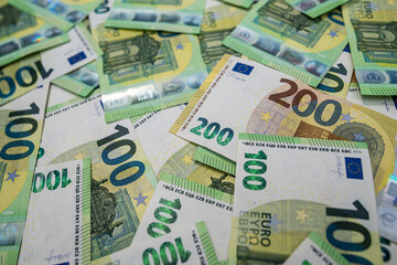 Stack of euro banknotes symbolizing finance, money, prosperity, wealth, corporate growth and economy strategy