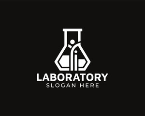 Laboratory logo design with a modern and minimalist style, perfect for businesses in the fields of science, medicine, technology, or research isolated on black background