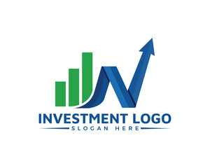 Investment logo with a green bar graph and a blue arrow, isolated on white background a modern and professional design for financial services and investment companies