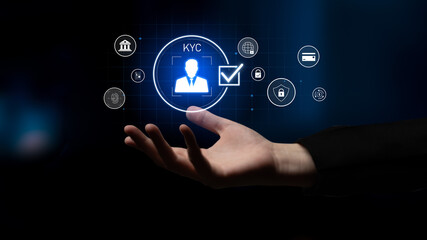 Digital KYC verification with biometric scan, ID authentication, and financial security icons representing identity verification, secure onboarding, fraud prevention, and compliance Latch