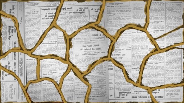 Set of 3 Old ripped torn collage faded newspaper grunge placard stop motion background. Seamless looping. 