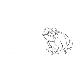 Frog in single outline illustration. Continuous line art drawing of Frog or Toad. Editable stroke.