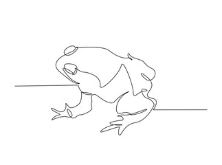 Frog in single outline illustration. Continuous line art drawing of Frog or Toad. Editable stroke.