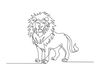 Wild lion in single outline illustration. Continuous line art drawing of Lion - Panthera leo. Editable stroke.