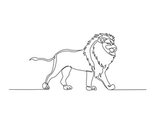 Wild lion in single outline illustration. Continuous line art drawing of Lion - Panthera leo. Editable stroke.