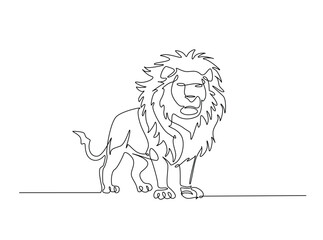 Wild lion in single outline illustration. Continuous line art drawing of Lion - Panthera leo. Editable stroke.