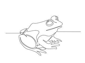 Frog in single outline illustration. Continuous line art drawing of Frog or Toad. Editable stroke.
