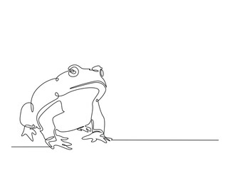 Frog in single outline illustration. Continuous line art drawing of Frog or Toad. Editable stroke.