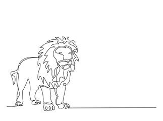 Wild lion in single outline illustration. Continuous line art drawing of Lion - Panthera leo. Editable stroke.