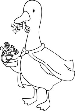 goose holding candy, black and white clip art preview
