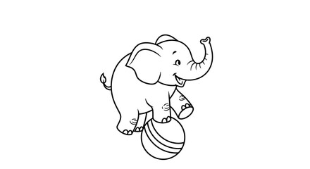 Elephant Balancing on Ball - A Charming Circus Illustration.