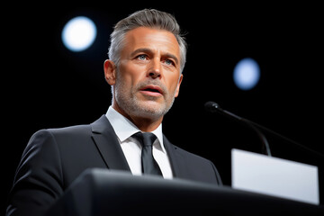 Speaker delivers important speech at evening event