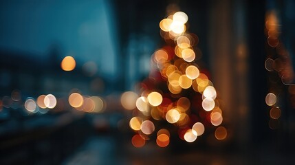 Beautifully Illuminated Christmas Tree Surrounded by Festive Bokeh Lights at Night