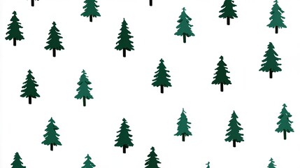 Pattern of Evergreen Trees on a White Background, Showcasing Nature's Beauty in a Simple Design