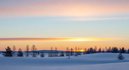 Winter Sunset Over Snowy Landscape in Lapland.