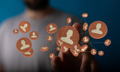 Digital Network Connection of People on finger, networking and globalization concept, social media...