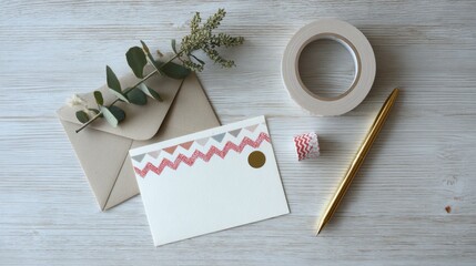 Rustic stationery scene with envelope and eco-friendly decor for creative writing or invitations
