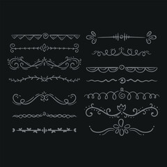 Gold text dividers doodle set. Wedding decorative elements. Divider ornament, borders, floral, vintage line separators. Hand drawn vector illustration isolated on white background.Set page dividers. 