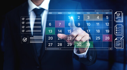 A digital calendar interface for business planning and organization. Used for scheduling events, managing tasks with checklists, and tracking important deadlines. Fermion