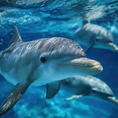 Graceful Dolphin Movement: Bottlenose Dolphin Diving in the Blue Ocean.