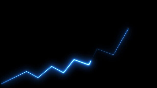 Market Recovery Concept. Successful growth trend blue line graph going Up.Abstract neon line arrow down business graph