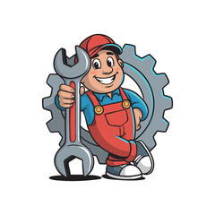 Cartoon vector character of a worker with a tool