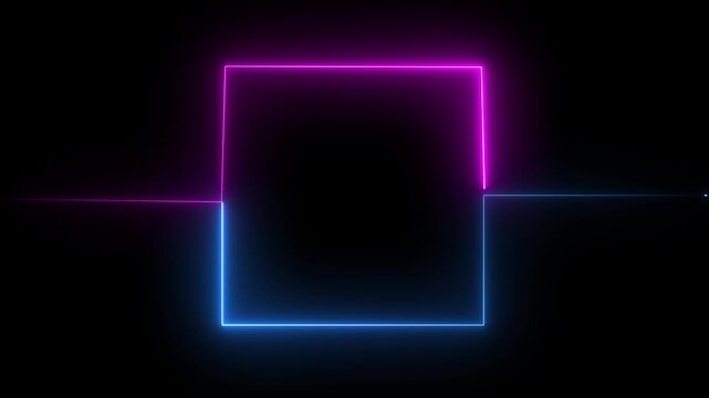 Blue purple color neon box with glowing neon line animation on black background. Animation of neon rectangle frame motion graphics Rectangular Fire effect Animation. Fire Flame Gradually Appearing ...