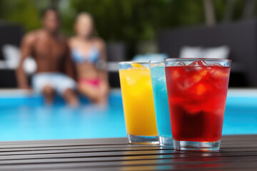 Chilled drinks by the poolside on a sunny afternoon