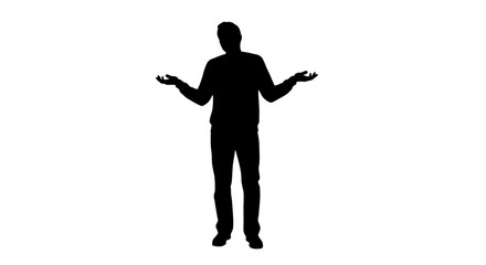 A black silhouette of a man with arms outstretched in a gesture