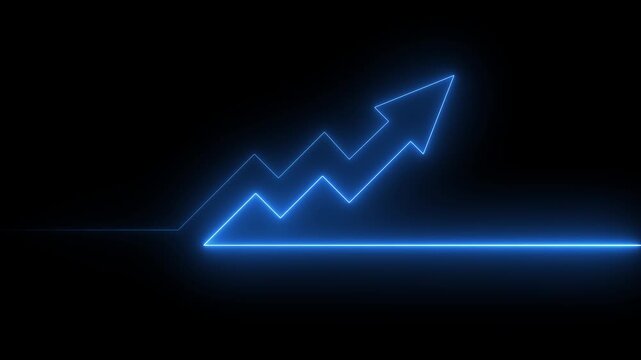 Abstract neon arrow business graph chart icon animation background. Market Recovery Concept. Successful growth trend Green line graph going Up. on the ...