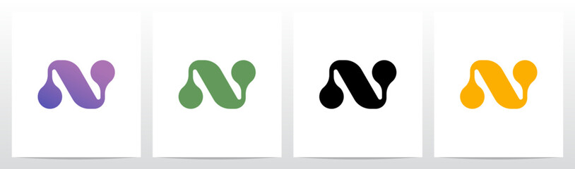 Rounded Rectangle Dots Connected Organic Shape Letter Logo Design N