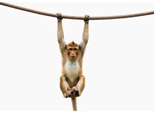 Monkey hanging from a rope isolated on transparent background