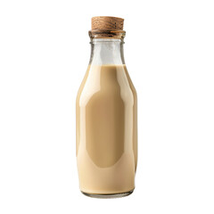 Beige Bottle Brew Creamy Drink in Glass with Cork Milk Smooth Beverage Studio Still Life Dark