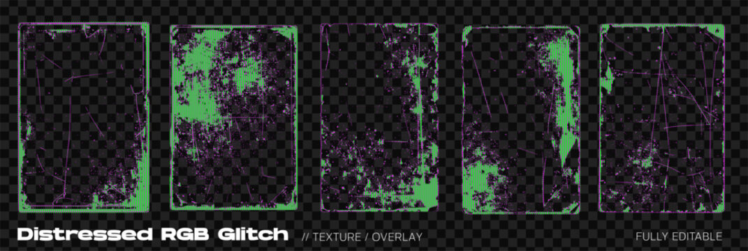 Glitch Halftone Border Texture Overlay &ndash; Neon Grunge Screen Effect