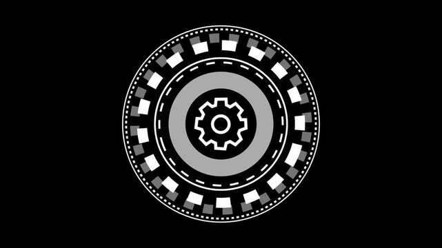 Spinning gears animation. glowing settings icon. Cogwheel with wrench spanner symbol animation. neon icon ,projector animation icon ,powerful black background projector animation technology video ,