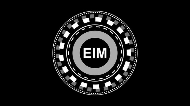 the screen showing text "EMI", generative emi technology icon neon icon ,projector animation icon ,powerful black background projector animation technology video.4k animation
