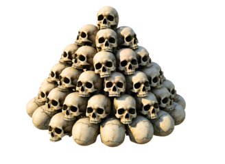 Pyramid of human skulls isolated on transparent background