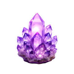 Fototapeta premium Amethyst crystal cluster with glowing purple facets vector illustration isolated on white background