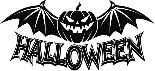 Halloween vector illustration featuring a grinning pumpkin with bat wings, spooky jack-o’-lantern character, scary holiday design, perfect for Halloween party, poster, and decoration themes
