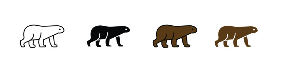 Polar bear icon in outline, solid, and color styles. Perfect for winter, wildlife, arctic, and environmental designs.