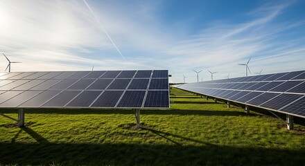 Solar Panels and Wind Turbines - Sustainable Energy Landscape.