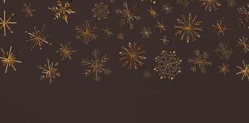 Luxurious golden snowflakes pattern on a dark brown background. Perfect for Christmas, winter, holiday greetings and festive designs.  Ideal for