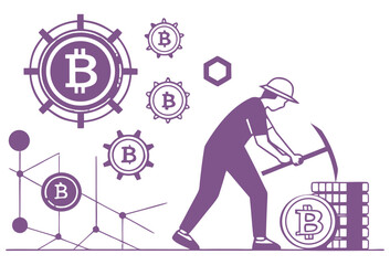 Cryptocurrency Mining Illustration with Bitcoin and Blockchain Concept